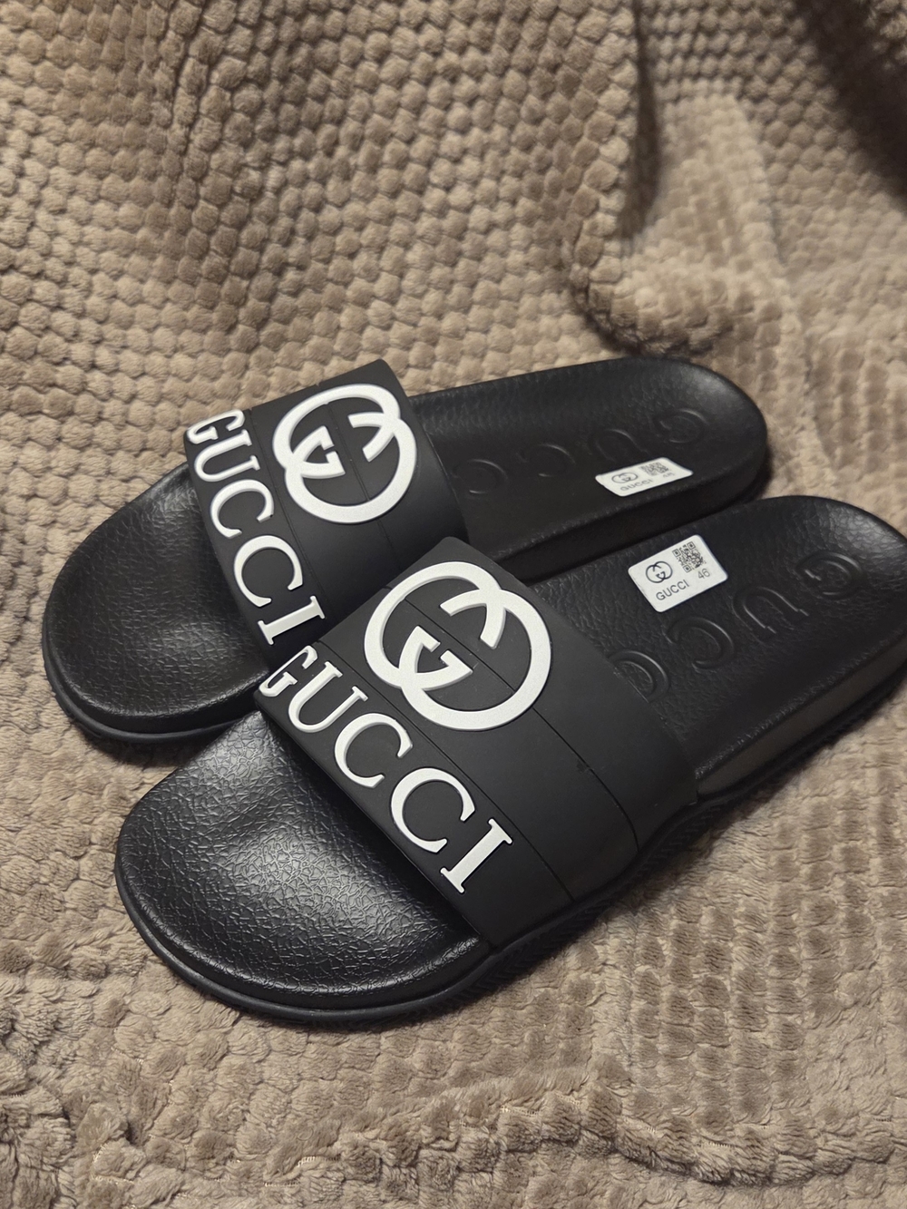 Gucci Black Slide Sandals with White Logo